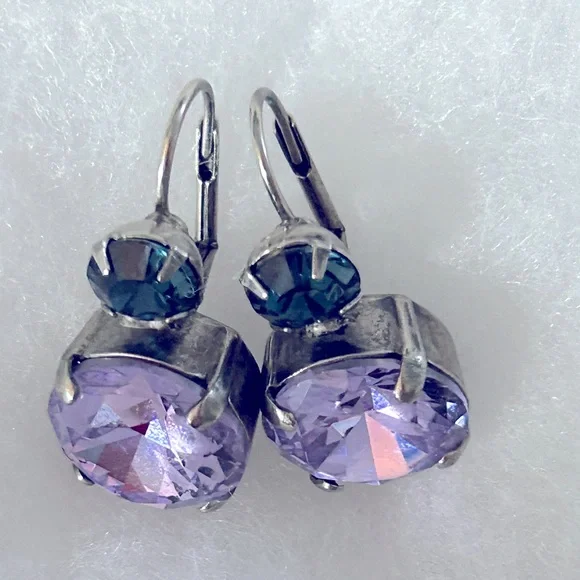 Sorrelli Lilac Pastel Blue and Violet Crystal Leverback Earrings - Picture 3 of 9
